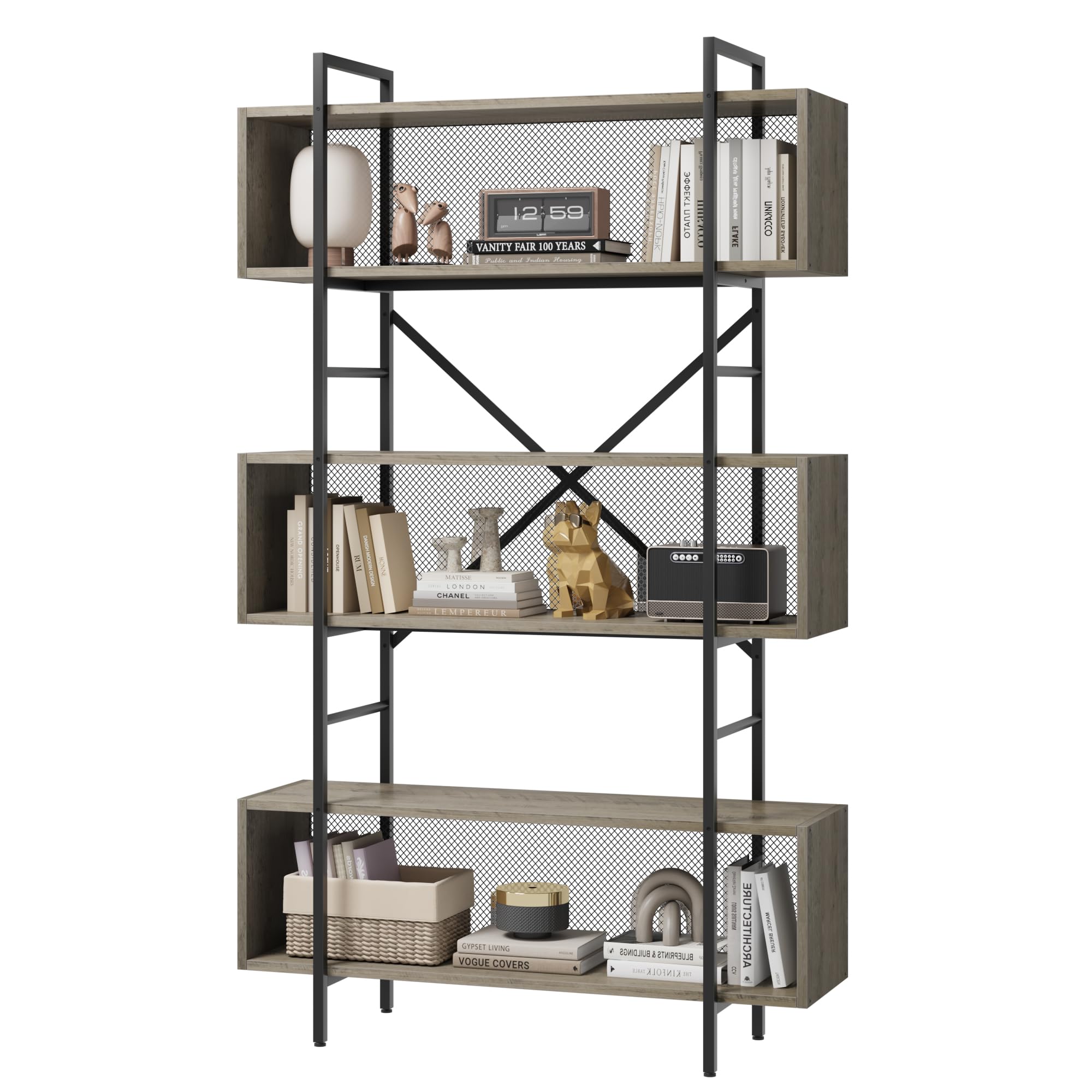 IDEALHOUSE 6 Tier Book Shelf with Storage, 71.3 Inch Tall Book Shelf with Open Display Bookshelves, 6 Shelf Bookcase with Metal Frame for Living Room, Bedroom and Home Office-Grey