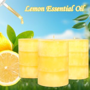 FLAVCHARM Pillar Candles 3x4 Inch Lemon Yellow Hand-Poured Candles Fragrance Long Clean Burning Non-Toxic Smokeless Summer Candles for Home Scented Bathroom Rustic Table Decor