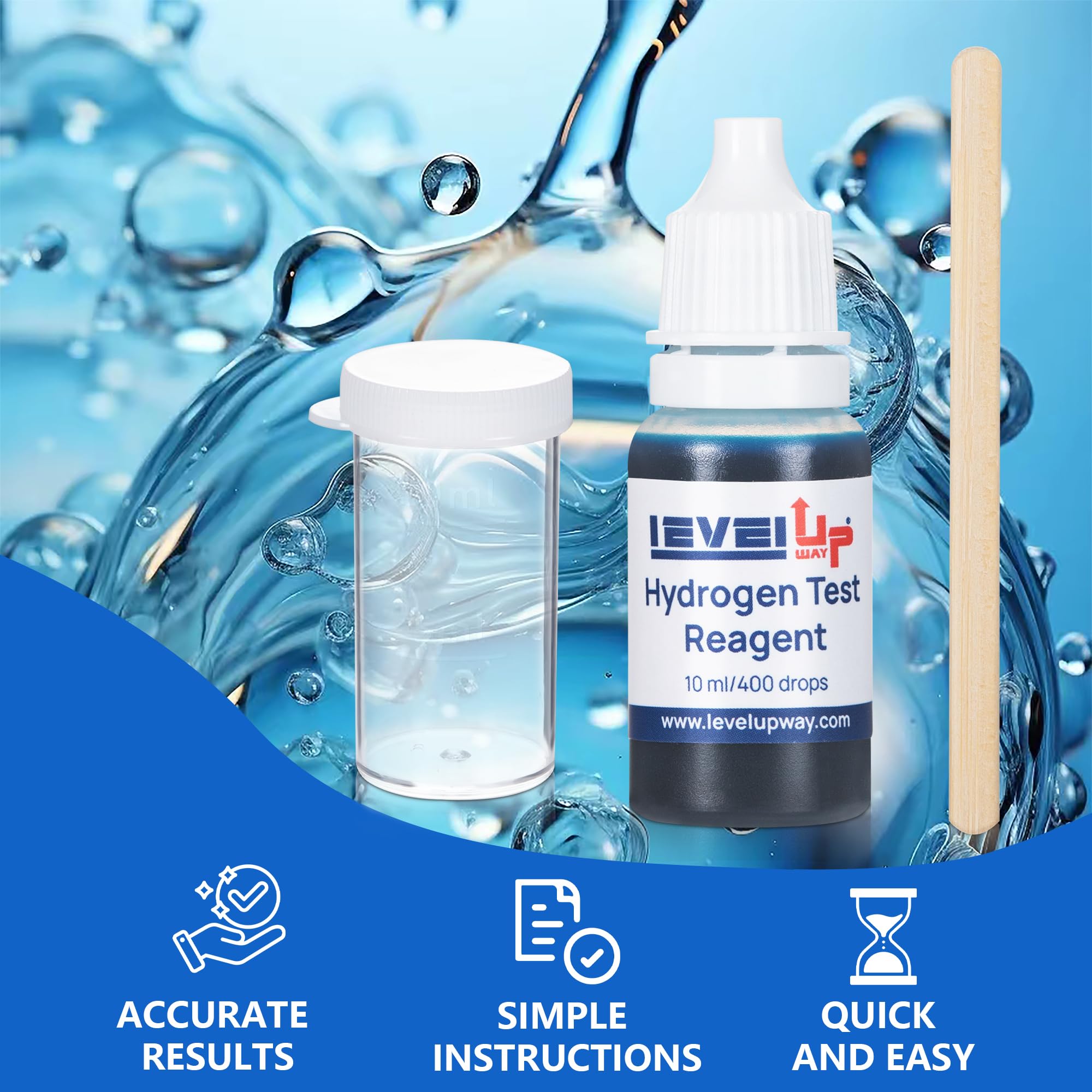 Level Up Way - Hydrogen Test Reagent – Hydrogen Water Tester for Measuring Molecular Hydrogen Concentration in Water – Blue Test Drops for Water Hydrogenator