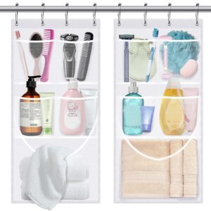 emlthory 2pcs mesh shower organizer hanging,shower curtain liner pockets hanging shower organizer with pockets quick dry cruise rv camper bathroom organizer with shower curtain hooks