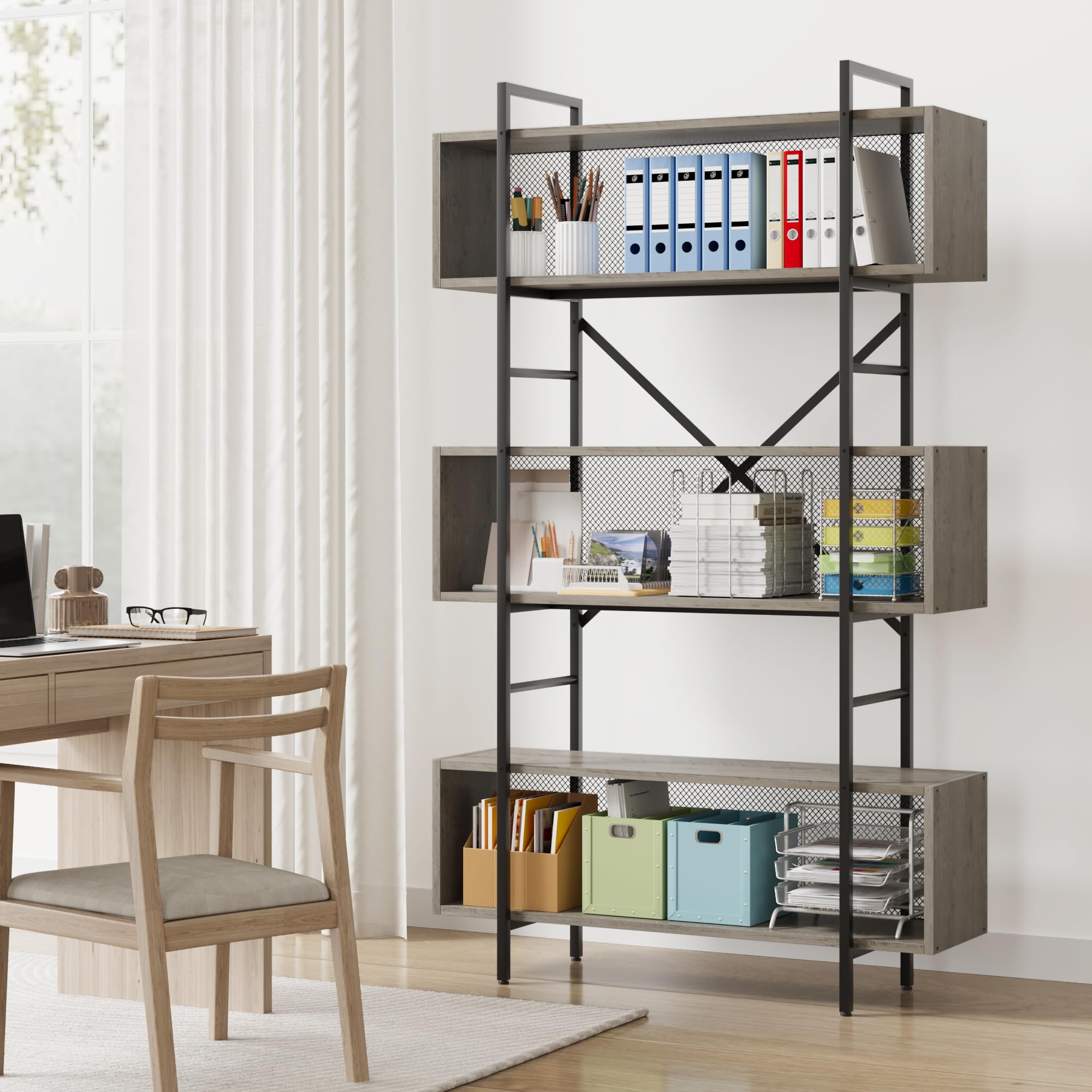 IDEALHOUSE 6 Tier Book Shelf with Storage, 71.3 Inch Tall Book Shelf with Open Display Bookshelves, 6 Shelf Bookcase with Metal Frame for Living Room, Bedroom and Home Office-Grey