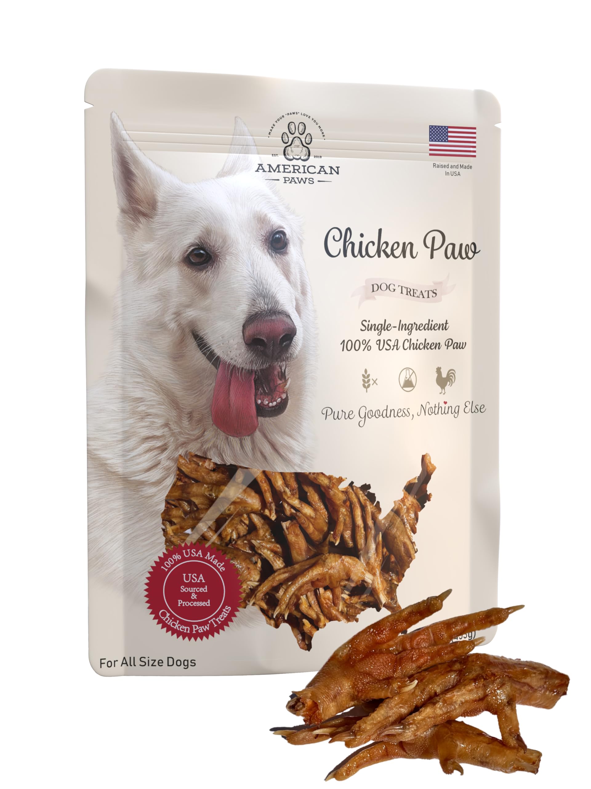 American Paws Dehydrated Chicken Feet Dog Treats, Only One Ingredient, No Additives, Made and Sourced in USA, (About 28-Pack), 1lb