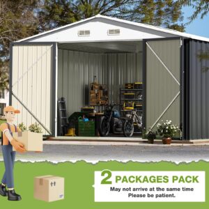 Greesum Outdoor Storage Shed 10 x 10 ft. Utility Tool Shed Metal Storage Garden Shed with Door & Lock for Patio Storage, Gray