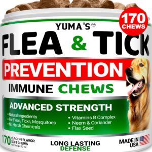 Flea and Tick Prevention for Dogs Chewables - 170 Chews - Natural Dog Flea and Tick Treatment Chewable - Flea and Tick Chews for Dogs - Soft Oral Flea Pills for Dogs - All Breeds & Ages - Bacon Flavor