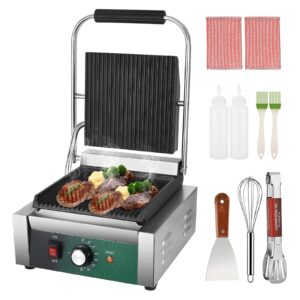 commercial panini press sandwich maker, livosa 2200w non-stick panini grill machine panini maker with temperature control and grooved plates for hamburgers steaks