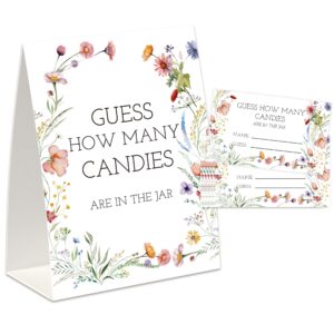 uhadre guess how many candies game(one sign with 50 cards),baby shower game, bridal shower game, floral bridal shower, how many cards, candy guessing game sign and cards set-gcd14