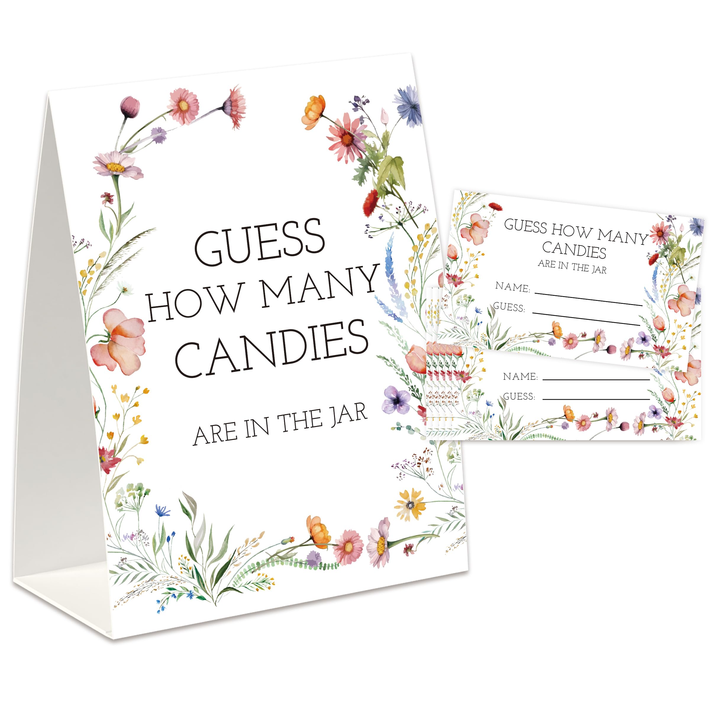 UHADRE Guess How Many Candies Game(One Sign with 50 Cards),Baby Shower Game, Bridal Shower Game, Floral Bridal Shower, How Many Cards, Candy Guessing Game Sign and Cards Set-GCD14