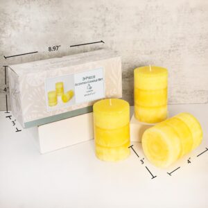 FLAVCHARM Pillar Candles 3x4 Inch Lemon Yellow Hand-Poured Candles Fragrance Long Clean Burning Non-Toxic Smokeless Summer Candles for Home Scented Bathroom Rustic Table Decor