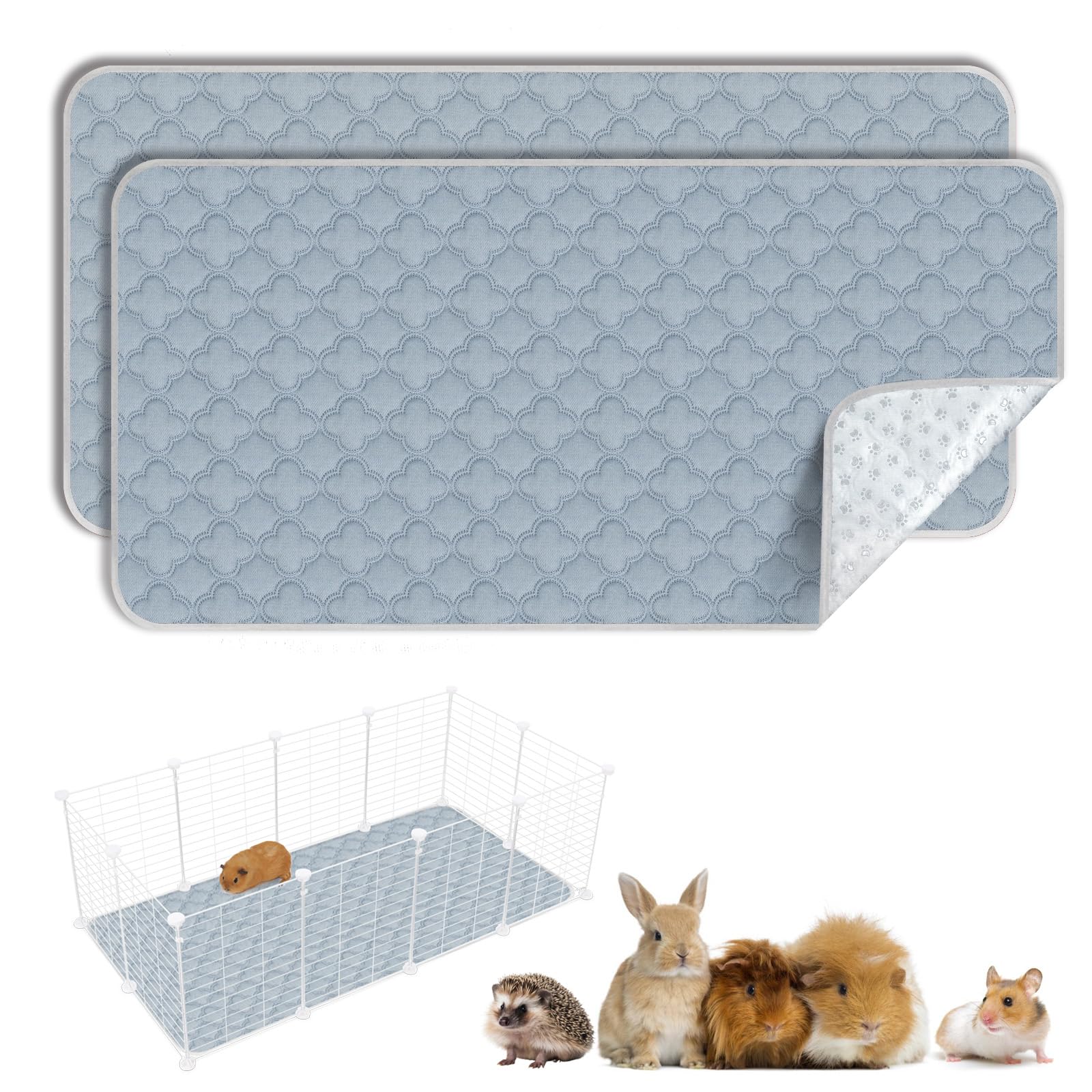 FunFurry Washable Guinea Pig Cage Liner - 2 Pack Reusable Washable Pee Pads，Waterproof Guinea Pig Bedding for Small Animal - Rabbit Bunny Hamster Puppy (Light Grey, 24" X 47" - 2 Pack)