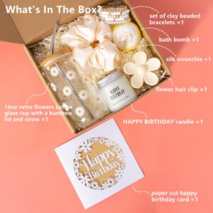 MiniCauliSprout Birthday Gifts For Women, Teen Girl, Girl, Her, Happy Birthday Gift Box For Girl, Women, Sister, Daughter, Friends, Cute Daisy Aesthetic Glass Cups Gift Set 7pcs, 16oz, Beige