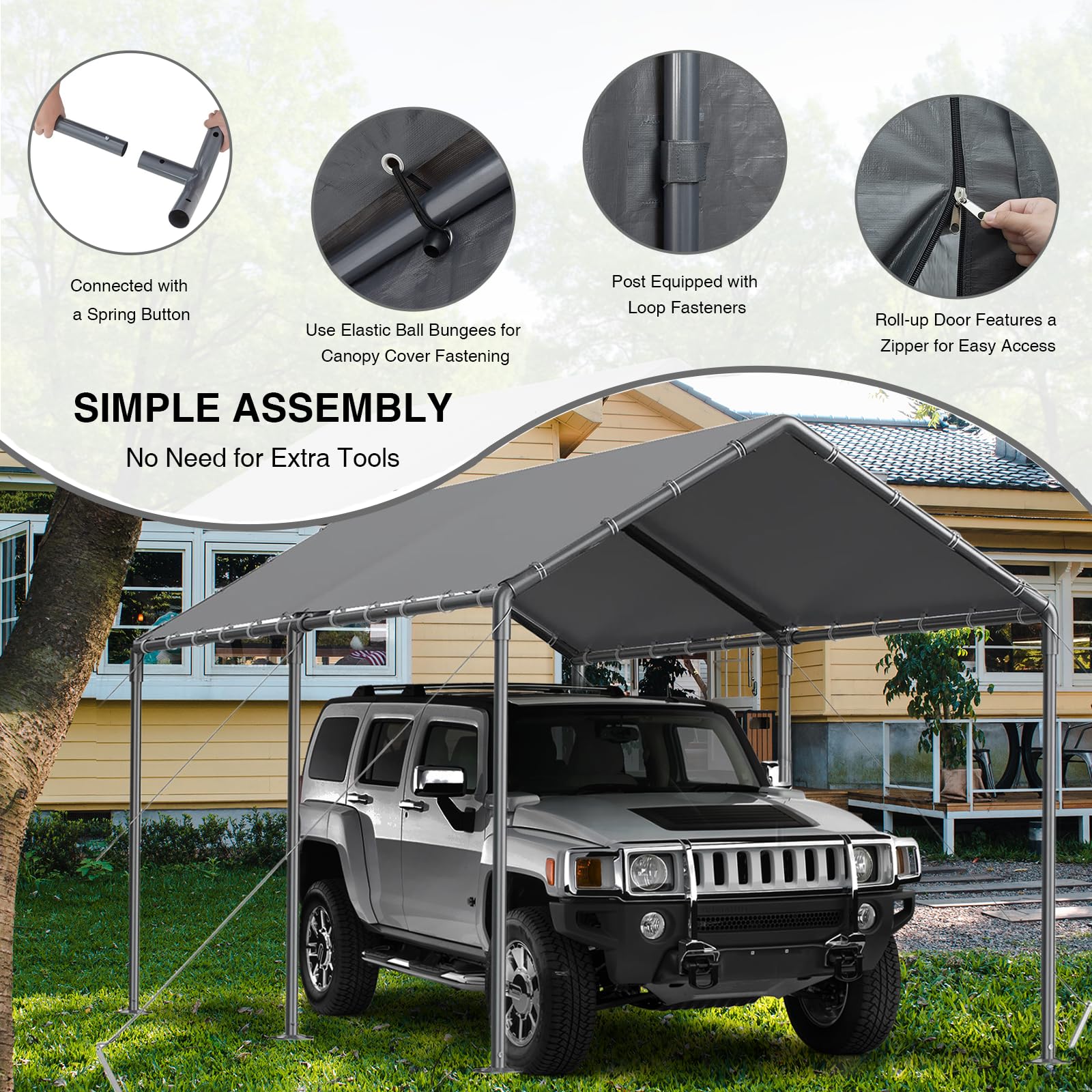 Carport 10x20ft Heavy Duty Canopy Storage Shed, Portable Garage Party Tent,Portable Garage, All-Season Tarp for Car,Truck,Party SNC24# (N/GY)