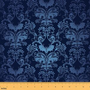 antique floral bat 1 yard upholstery fabric,vintage damask fabric by the yard,victorian style decorative fabric,exotic bohemian decor indoor outdoor fabric craft patchwork soft warm,blue black