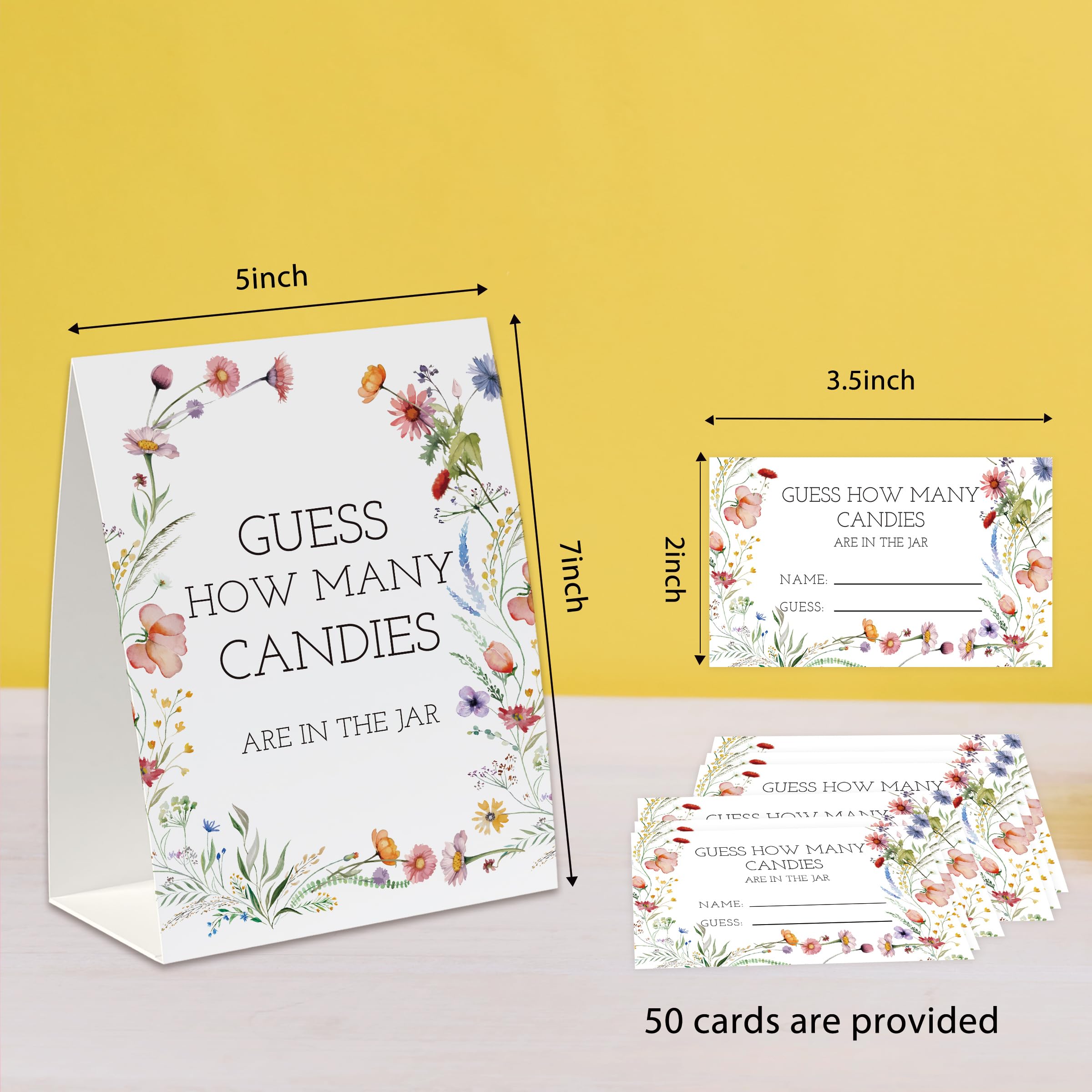 UHADRE Guess How Many Candies Game(One Sign with 50 Cards),Baby Shower Game, Bridal Shower Game, Floral Bridal Shower, How Many Cards, Candy Guessing Game Sign and Cards Set-GCD14