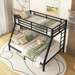 Bellemave Twin XL Over Queen Metal Bunk Bed for Kids,Heavy-Duty Bunk Bed with 2 Ladders,Space-Saving Bunk Bed for Teens/Adults,Noise-Free,Black