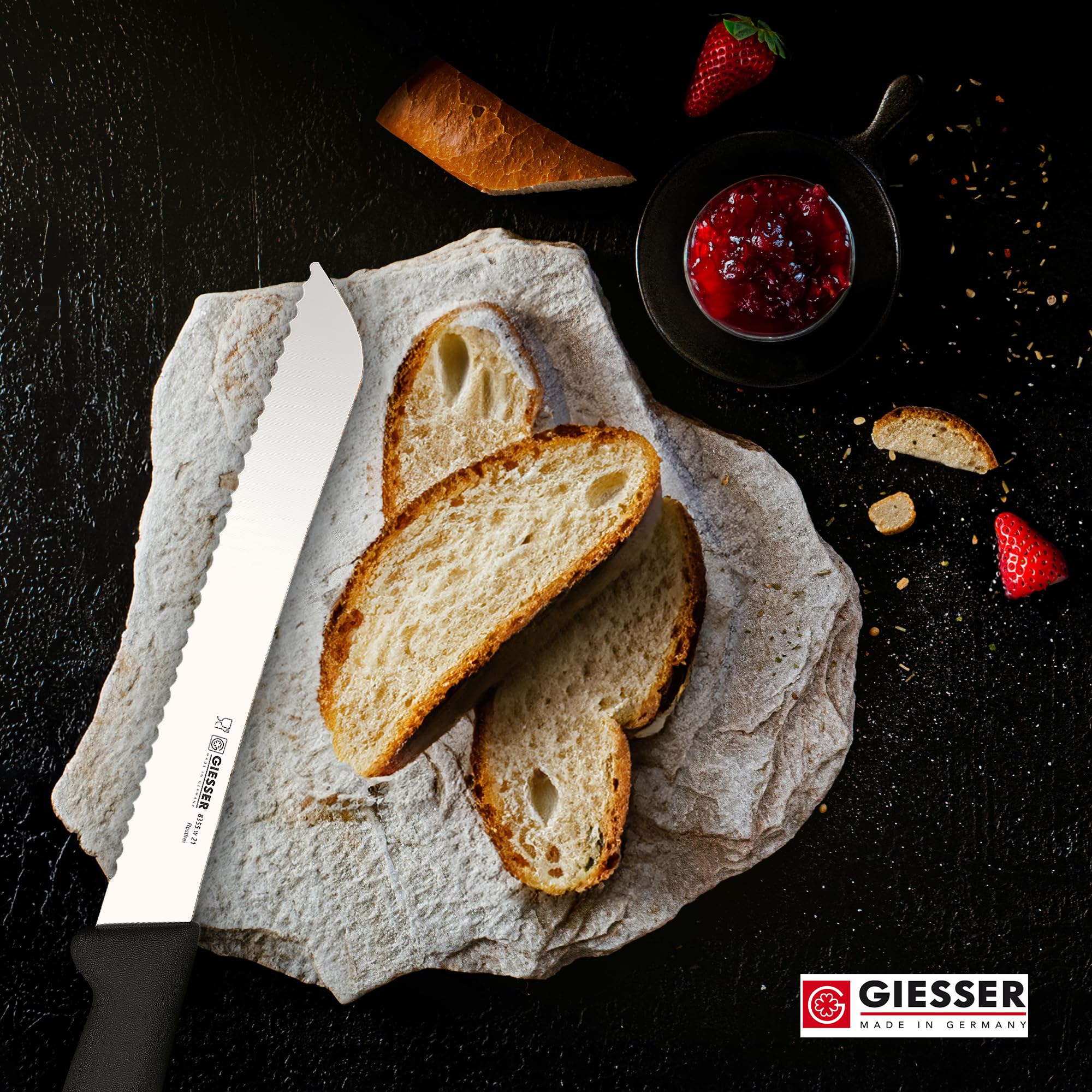 Giesser since 1776, Made in Germay, Bread Knife 9 Inch, High Carbon German Steel, Dishwasher safe, rustfree