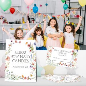 UHADRE Guess How Many Candies Game(One Sign with 50 Cards),Baby Shower Game, Bridal Shower Game, Floral Bridal Shower, How Many Cards, Candy Guessing Game Sign and Cards Set-GCD14