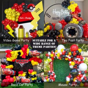 MOMO RUCCI 128Pcs Red Black Yellow Balloons Arch Garland Kit, with Cartoon Flash Lightning Foil Balloon,for Superhero Theme Race Car Cartoon Boy Birthday Baby Shower Party Decoration Supplies