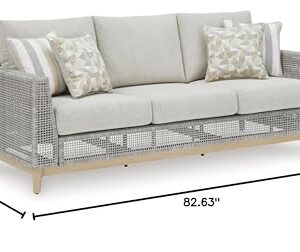 Signature Deisgn by Ashley Seton Creek Outdoor Sofa with Cushion, 83" W x 36" D x 36" H, Light Brown & Light Gray