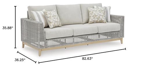 Signature Deisgn by Ashley Seton Creek Outdoor Sofa with Cushion, 83" W x 36" D x 36" H, Light Brown & Light Gray