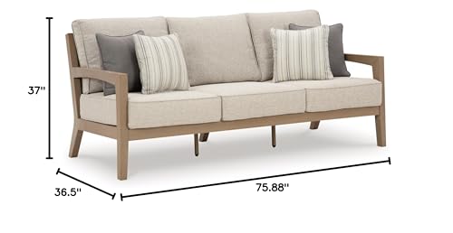 Signature Deisgn by Ashley Hallow Creek Outdoor Sofa with Cushion, 76" W x 36" D x 37" H, Light Brown & Beige