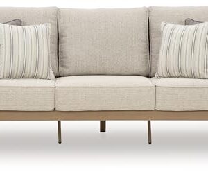 Signature Deisgn by Ashley Hallow Creek Outdoor Sofa with Cushion, 76" W x 36" D x 37" H, Light Brown & Beige