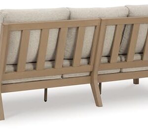 Signature Deisgn by Ashley Hallow Creek Outdoor Sofa with Cushion, 76" W x 36" D x 37" H, Light Brown & Beige