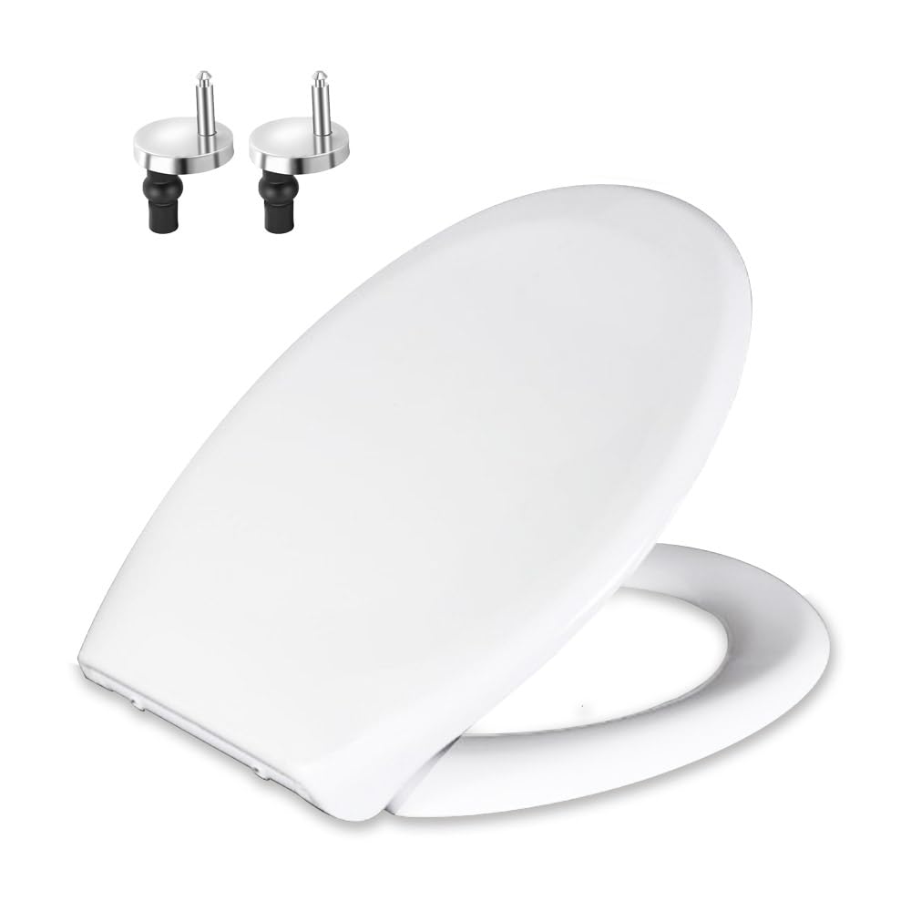 Generic Soft Close Toilet Seat, Toilet Seat with Quick Release for Easy Clean, Oval Shape Toilet Seat for Standard Size, Universal and Durable Toilet Seats, Toilet Seat with Adjustable Hinges, White