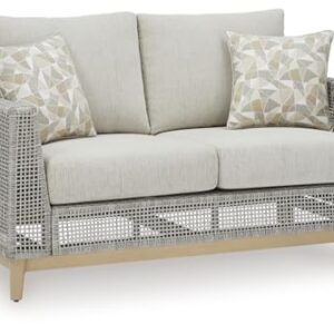 Signature Deisgn by Ashley Seton Creek Outdoor Loveseat with Cushion, 59" W x 37" D x 36" H, Light Brown & Light Gray