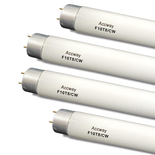 Accway (4 Pack) F10T8/CW 4100K Linear Fluorescent Light Bulb,T8 Type Straight Tube 10Watts Cool White, G13 Medium Based, 13.5 inch MOL