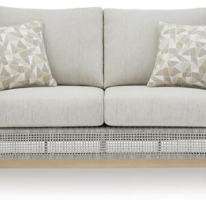 Signature Deisgn by Ashley Seton Creek Outdoor Loveseat with Cushion, 59" W x 37" D x 36" H, Light Brown & Light Gray