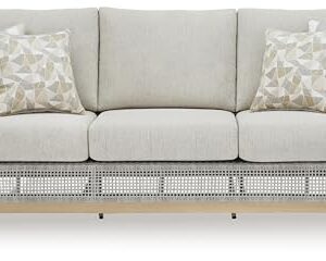 Signature Deisgn by Ashley Seton Creek Outdoor Sofa with Cushion, 83" W x 36" D x 36" H, Light Brown & Light Gray