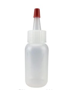 caribbean coastal delights squeeze bottles, ldpe plastic bottles, natural boston round bottles, yorker spout red caps, tips have .30 hole (1oz, 20/410 neck, (5pack)