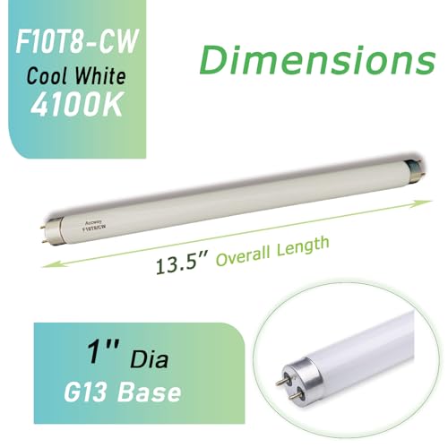 Accway (4 Pack) F10T8/CW 4100K Linear Fluorescent Light Bulb,T8 Type Straight Tube 10Watts Cool White, G13 Medium Based, 13.5 inch MOL