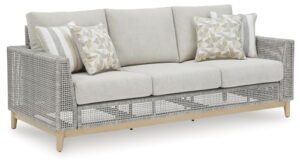 signature deisgn by ashley seton creek outdoor sofa with cushion, 83" w x 36" d x 36" h, light brown & light gray