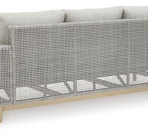 Signature Deisgn by Ashley Seton Creek Outdoor Sofa with Cushion, 83" W x 36" D x 36" H, Light Brown & Light Gray