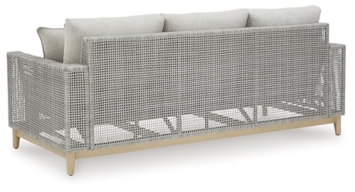 Signature Deisgn by Ashley Seton Creek Outdoor Sofa with Cushion, 83" W x 36" D x 36" H, Light Brown & Light Gray