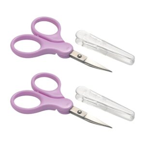 2 pcs small craft scissors mini sewing scissors embroidery scissors thread cutter scissors fabric cutting scissors straight curved tip scissors with protective cover purple curved tip