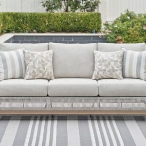 Signature Deisgn by Ashley Seton Creek Outdoor Sofa with Cushion, 83" W x 36" D x 36" H, Light Brown & Light Gray