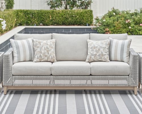 Signature Deisgn by Ashley Seton Creek Outdoor Sofa with Cushion, 83" W x 36" D x 36" H, Light Brown & Light Gray