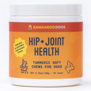 kangaroo dogs hip + joint health turmeric soft chews - dog supplement made with organic turmeric - supports mobility, immune system, heart health, may reduce joint pain & inflammation - 35 treats