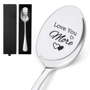 globleland 7.6inch "love you more" engraved stainless steel spoon with gift box funny table dinner spoon soup coffee spoon for friends families festival wedding anniversary