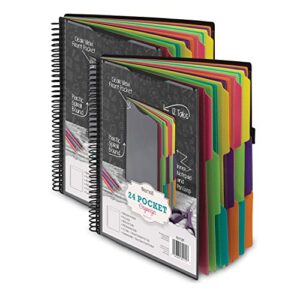 samsill 2 pack deluxe 24 pocket spiral project organizer with refillable notepad, customizable front cover, 12 dividers with erasable write-on tabs in fashion colors, plastic folders with pockets