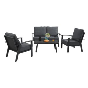 OC Orange-Casual Outdoor Aluminum Furniture Set - 4 Pieces Patio Sectional Chat Sofa Conversation Set with Coffee Table and Loveseat, Includes Thick Cushions,for Lawn Backyard, Grey