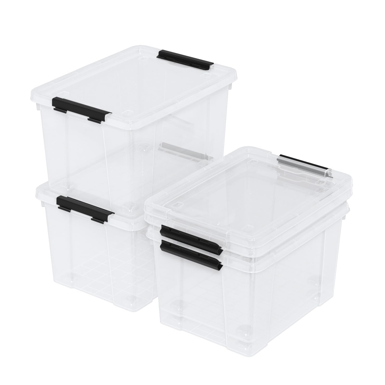 Afromy 22 Qt Latching Storage Box, Stackable Bin with Latch Lid, Plastic Storage Container Tote, Clear, 4-Pack