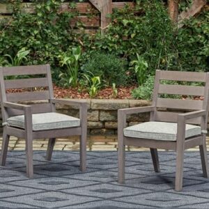 Signature Design by Ashley Hillside Barn Outdoor Dining Arm Chair, Set of 2, 25" W x 27" D x 37" H, Light Brown & Light Gray