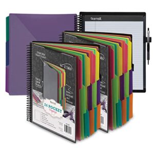 Samsill 2 Pack Deluxe 24 Pocket Spiral Project Organizer with Refillable Notepad, Customizable Front Cover, 12 Dividers with Erasable Write-On Tabs in Fashion Colors, Plastic Folders with Pockets