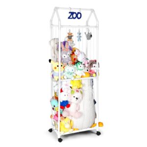 xmbecc stuffed animal storage zoo stuffed animal holder space save vertical stuffed animals storage pvc with elastic band and net for playroom birthday gift for bedroom（white）