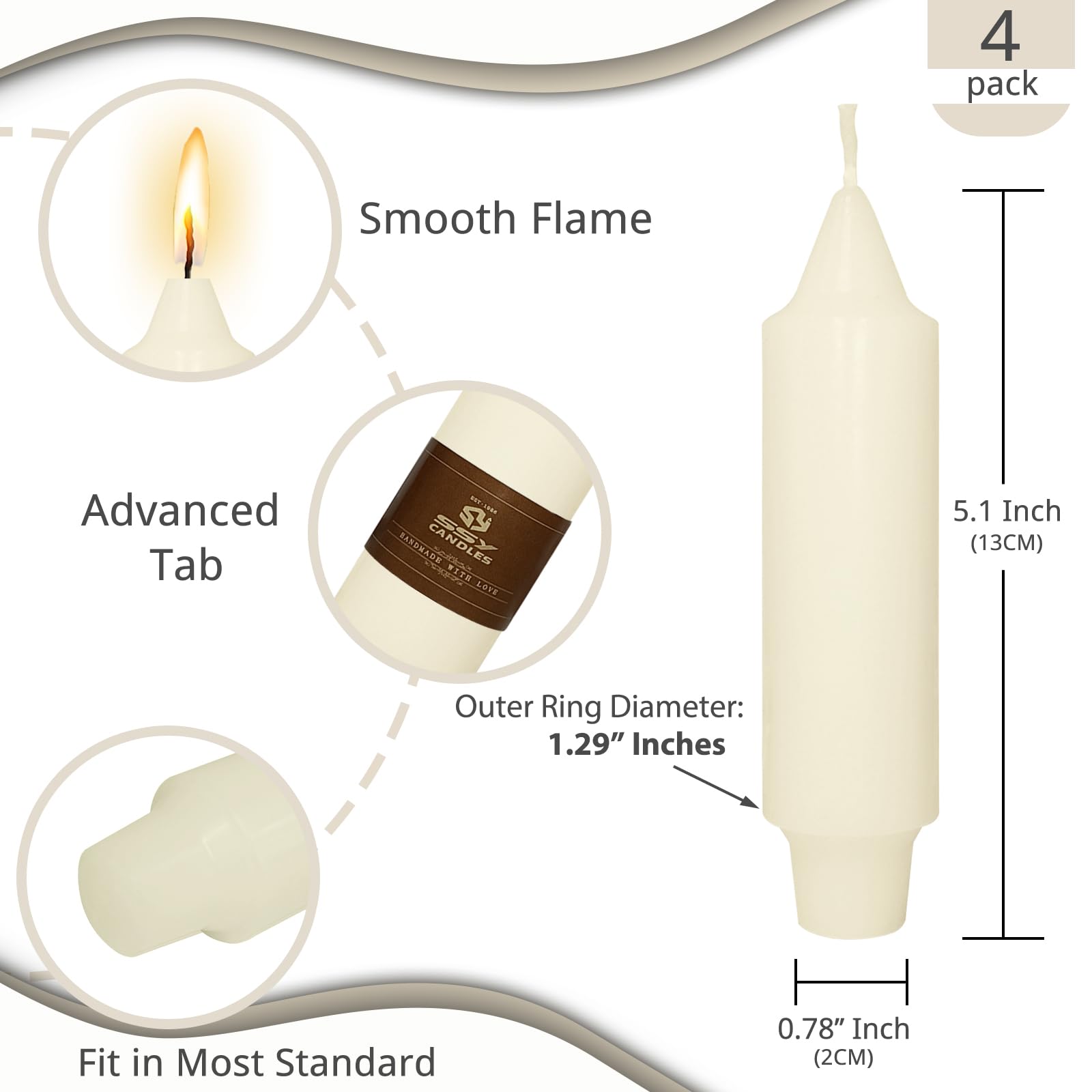 NJAO HOO Ivory Short Taper Candle 5 Inch Candlesticks Unscented Dripless Tapered Candle Set for Home Decor Wedding Party Dinner Candles, 4 Pack