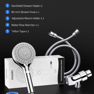 FASDUNT Shower Head with Handheld, High Pressure Handheld Shower Head with 80" Extra Long Stainless Steel Hose & Adjustable Bracket, Showerhead with ON/OFF Switch for Pets Bath