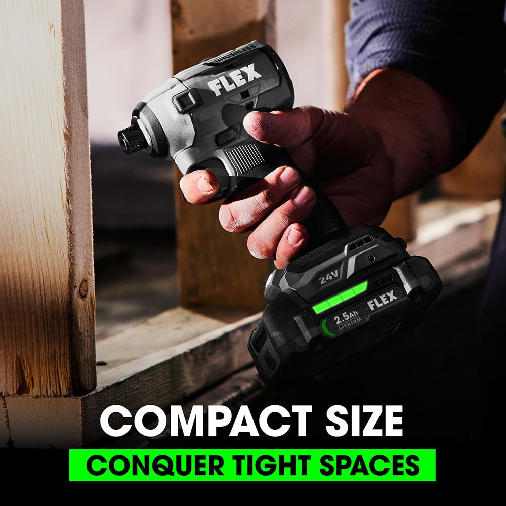 FLEX 24V Brushless Cordless 4-Tool Combo Kit: Drill Driver, Impact Driver, Reciprocating Saw, Work Light with (2) 2.5 Ah Lithium Batteries and 160W Fast Charger - FXM401-2A